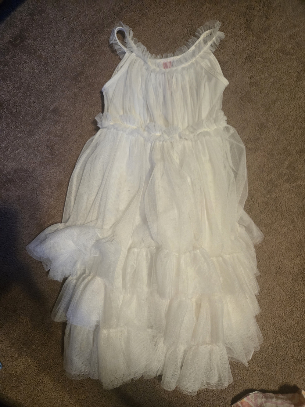 Girls White Tulle Ruffle Dress